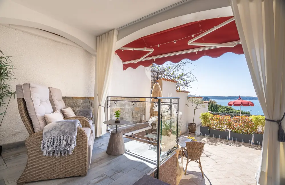 Sea view from the Shanti Deluxe Room terrace, Villa Bellevue Portorož
